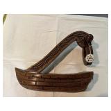 VIKING SHIP WOOD WINE BOTTLE CADDY
