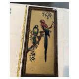 REVERSE PAINTING ON GLASS, PARROTS ON BRANCH