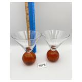 TWO SIGNED BUBBLE PAPERWEIGHT BOTTOM GLASSES E.