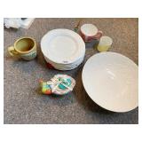 PIER ONE HAND PAINTED DISH WITH SMALLER MATCHING