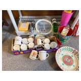 ASSORTED MUGS, BUCKETS AND PASTA SERVING BOWL