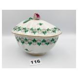 UNUSUAL HEREND HAND PAINTED COVERED DISH ROSE ON