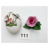 HEREND HUNGARY COVERED EGG AND HEREND ROSE HAS