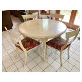 PAINTED 48" ROUND CARVED ROUND TABLE AND 4 CHAIRS