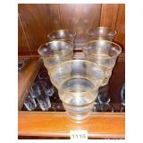 GROUP OF FIVE GOLD RIM DRINKING GLASSES