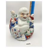 BUDDHA W/ CHILDREN CHINESE PORCELAIN 8" H X 7" W