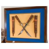 ASIAN DAGGER SET MOUNTED ON BOARD WITH FRAME