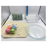 8 BEADED NAPKIN RINGS, DOG SMALL TENNIS BALLS,