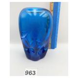 ART GLASS VASE 6.25" H LIGHT BLUE 6.25" H SIGNED