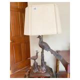 MCM BRONZE MARBRO LAMP - 2 PEACOCKS ON A STUMPS