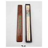 CHINESE CHOP STICKS IN WOOD INLAY BOX - HAND