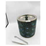 JEWELED ICE BUCKET HOLDER WITH TONGS STAINLESS