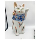 JAPANESE PORCELAIN SATSUMA CAT STANDING 12 INCHES