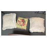 FRINGED FLORAL THROW PILLOW, 2 OVERSTUFFED CREAM