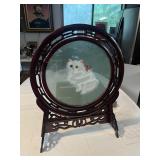 24" DOUBLE SIDED SUE EMBROIDERY, WHITE CAT WITH 2