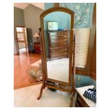 WOOD TURNED ARM BEVELED MIRROR TILT DRESSING