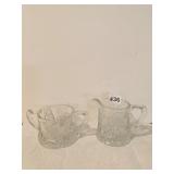 WHEEL ETCHED CREAMER AND SUGAR WITH FLOWER DESIGN