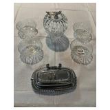 CRYSTAL APPLE WITH PEWTER STEM, 4 DESSERT DISHES,