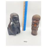 WOOD CARVED AFRICAN WOMAN AND 7.25" H BEARDED MAN