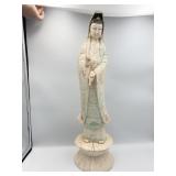 GUAN YIN FIGURE W/ CARVED WOOD STAND IVORY AND