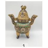 CHINESE CLOISONNE ENAMELED AND GILT-BRONZE TRIPOD