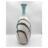 16" H ASIAN VASE CREAM W/ TURQUOISE NECK AND