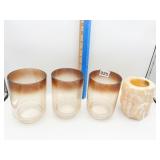 STONE CANDLEHOLDER AND 3 GLASS CANDLE HOLDERS