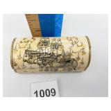 CARVED BONE BOX W/ WARRIOR SCENE 3.25" W X 1" H