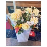 STORAGE BIN WITH FLOWERS WRAPPING PAPER ETC.