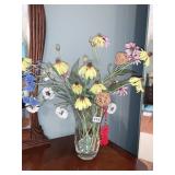 CHINESE CRYSTAL VASE W/ ARTIFICIAL FLOWERS