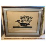 FRAMED AND MATTED DUCK BOTANICAL PRINT, 25X20