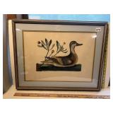 DUCK BOTANICAL PRINT, FRAMED AND MATTED 25X20