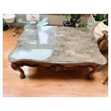 CARVED LEG COFFEE TABLE FAUX STONE TOP VERY GOOD