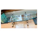 MCM IRON BASE COFFEE TABLE W/ OVAL GLASS TOP 15"