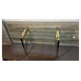 1980S GLASS AND BRASS 2 LEVEL CONSOLE TABLE,