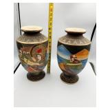 PAIR JAPANESE MORIAGE SATSUMA VASES GOLD GILT