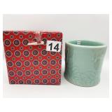 CELEDON CHINESE POT RAISED BIRD DESIGN 4" H X