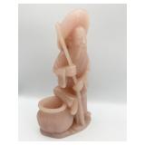 PINK CARVED CHINESE SOAPSTONE FIGURE MAN W/ VASE