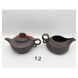 CLAY TEAPOT AND CREAMER SEE MAKERS MARK