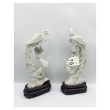 WHITE/ GRAY JADE BIRDS 11" H ON WOOD BASE