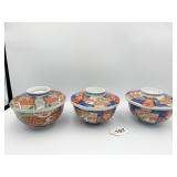 JAPANESE IMARI 1850 COVERED BOWLS 4.75" W