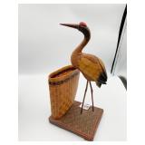 SHANGHAI HANDICRAFTS WOEN RATTAN HERON W/ BASKET