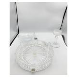 CRYSTAL CANDLESTICK, LARGE CRYSTAL BOWL NEW AND