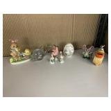 FLAMINGO FIGURINES, GLASS FISH, ETC.