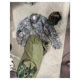 LARGE DUFFLE BAG, SMALL CLOTHES BAG, MILITARY HAT