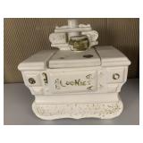 MCCOY UNMARKED COOKIE JAR, POTTERY STOVE DESIGN