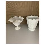 MILK GLASS PLANTER & BOWL WITH RUFFLED EDGE