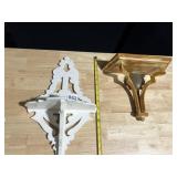 WHITE PAINTED WOOD SHELF AND WASH FINISH W/ BRASS