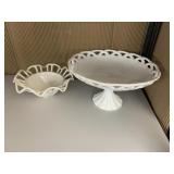 MILK GLASS PEDESTAL FRUIT BOWL, MILK GLASS BOWL