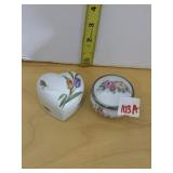 TWO LIMOGES FRANCE COVERED TRINKET BOXES ONE HARP